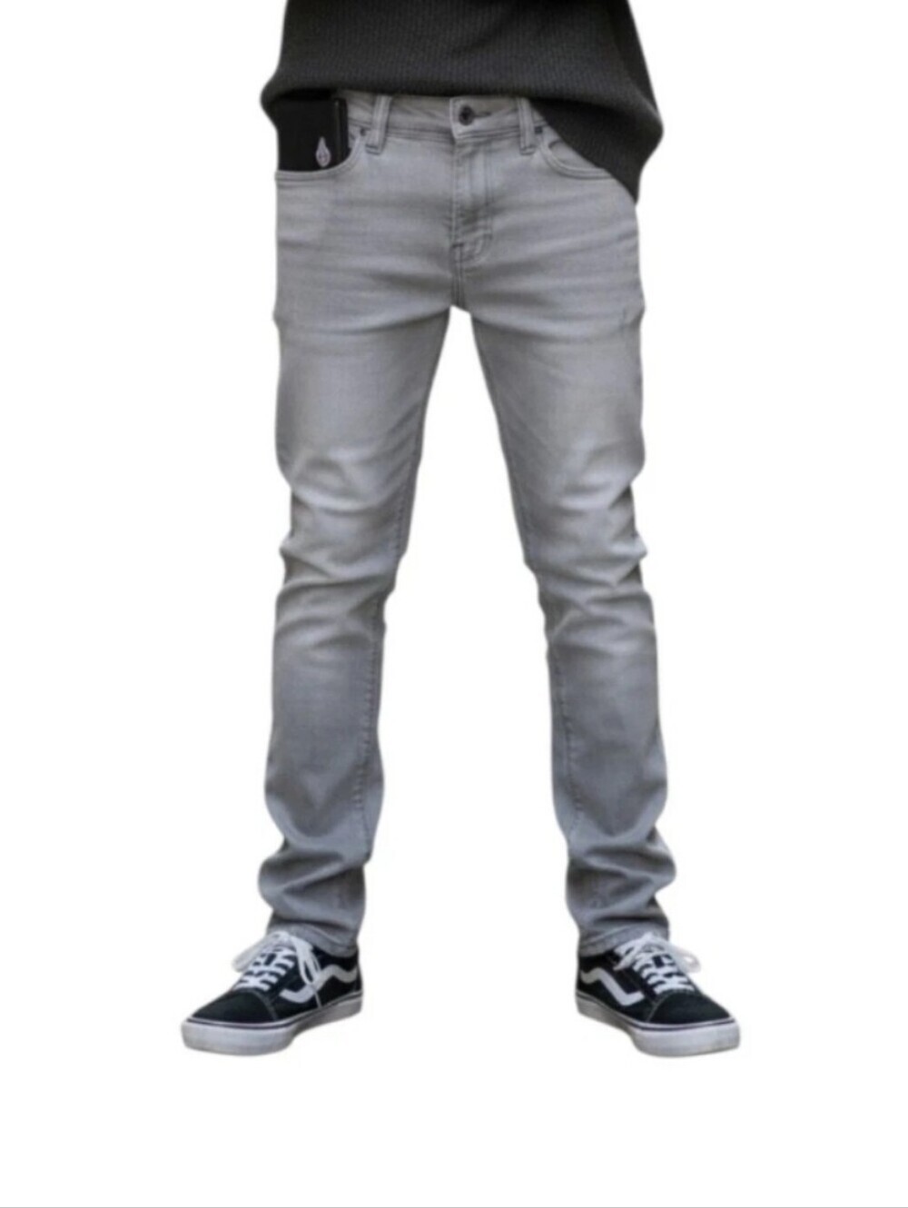 Volcom Vorta Slim Straight Boys 14 Gray Stretch Jeans Skate 28x27 - Picture 2 of 16